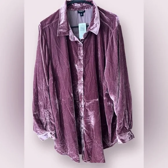 Torrid Velvet Button Down Shirt in Deep Burgundy 3X - Picture 6 of 7
